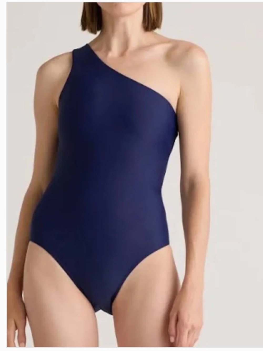 Quince Italian One Shoulder One-Piece Swimsuit in Navy NWT